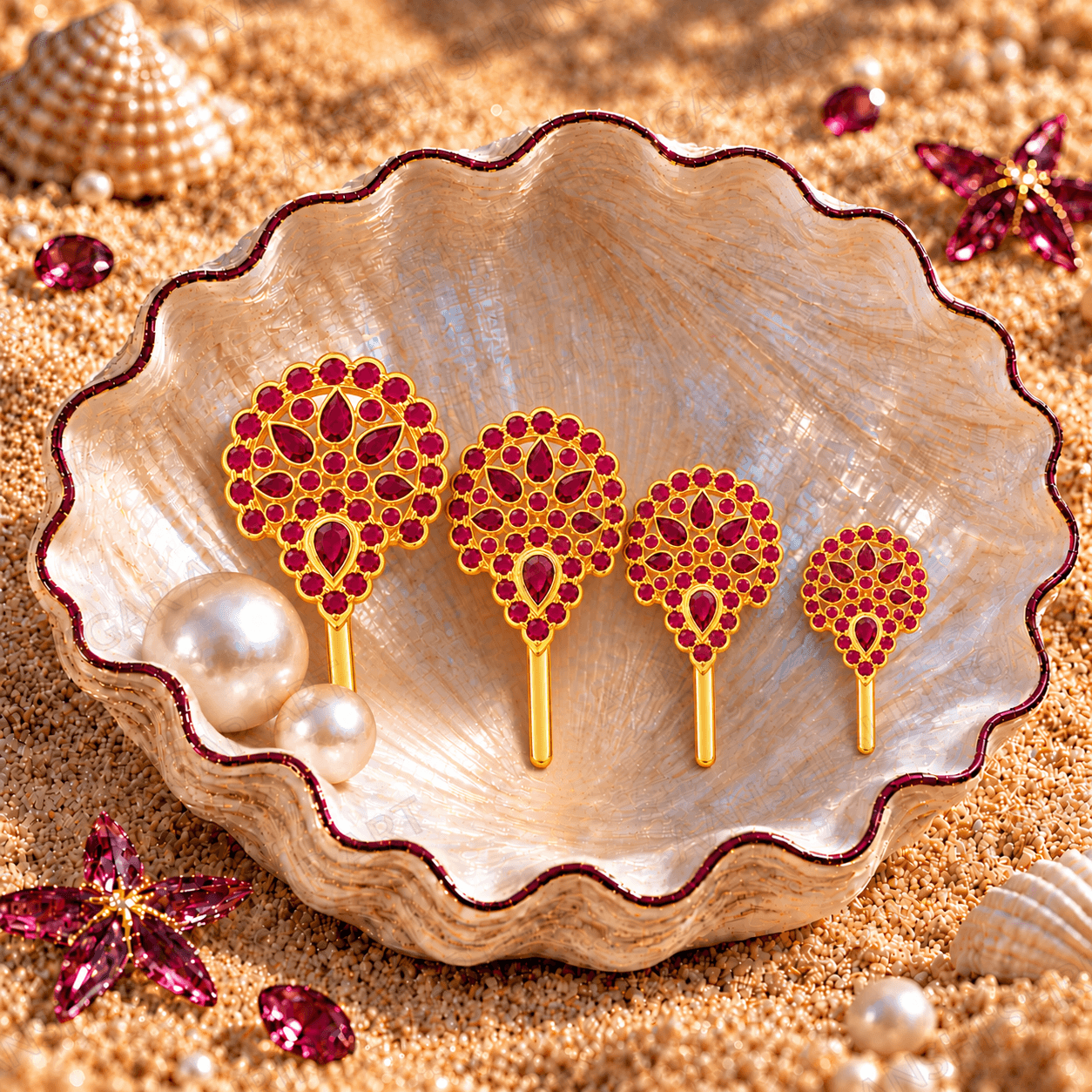 Manek(Ruby) Ghera for Thakorji No.3  – Pushtimarg Shringar — view 3
